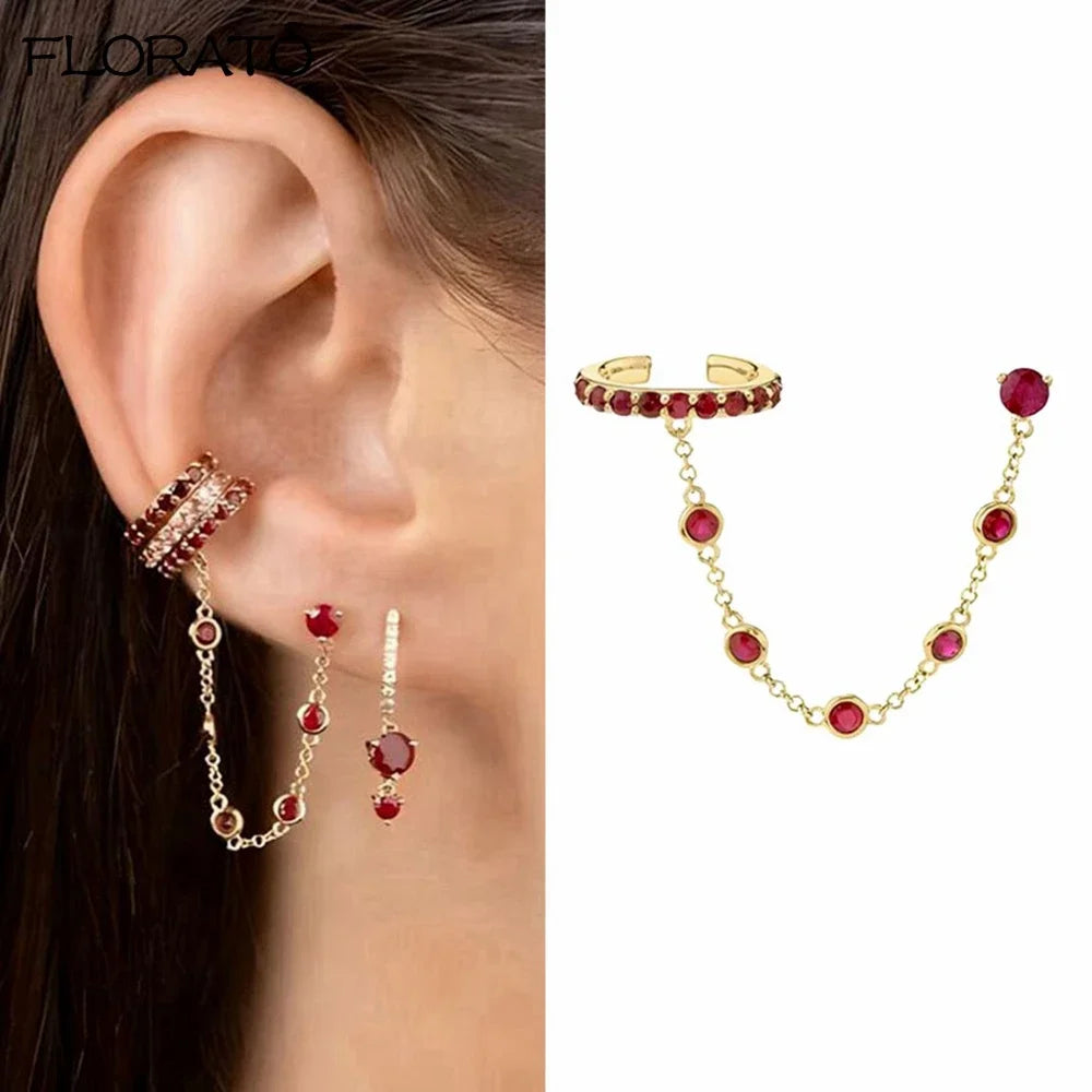 1PC 925 Silver Needle Colorful Crystal Chain Pendant Hoop Earrings For Women Two Hole Enamel Star Earrings Fashion Jewelry Gift