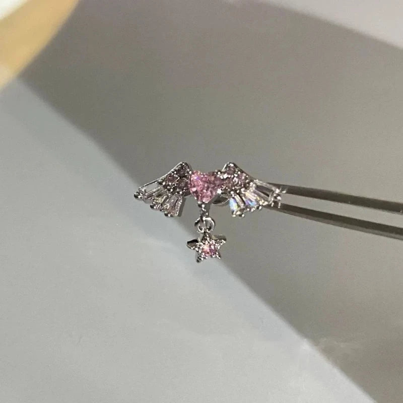 1 Pcs Pink Love Heart Wings Star Pendant Ear Bone Nail 316L Stainless Steel Piercing Earring Y2K Punk Jewelry Women Accessories