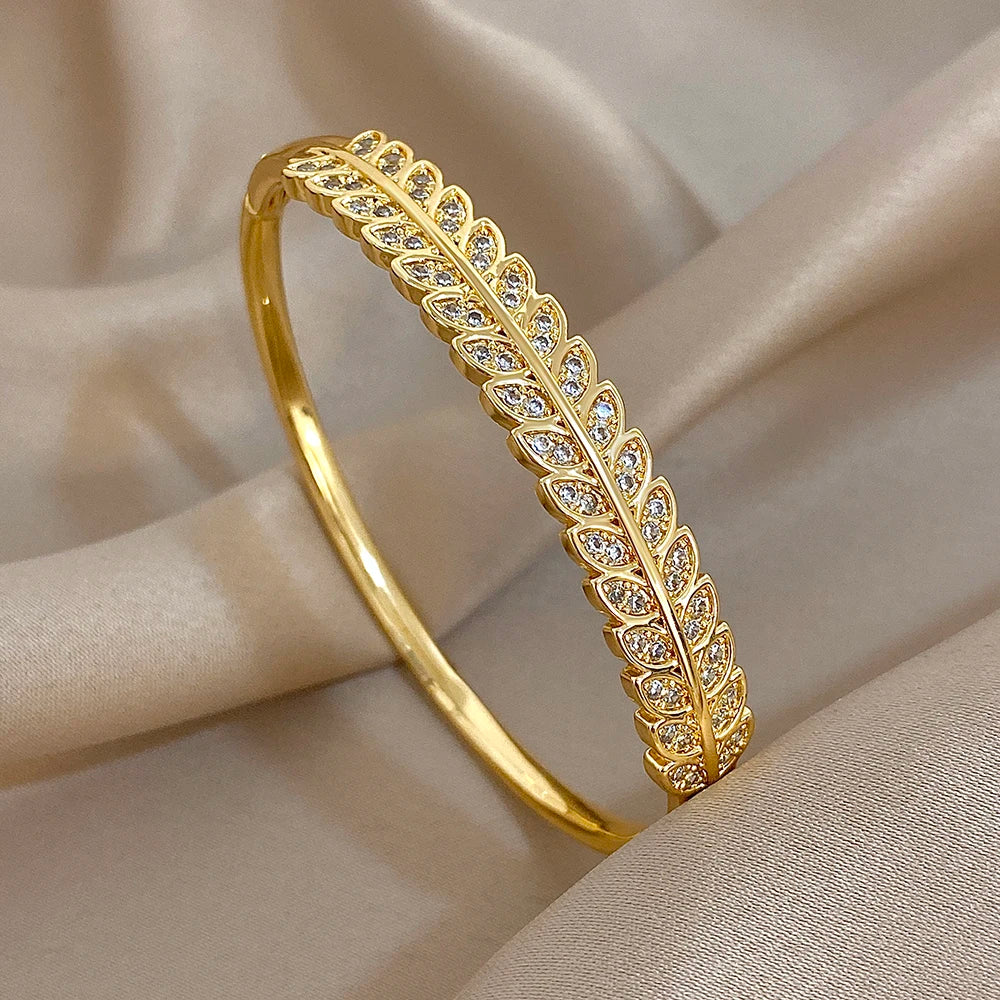 Luxury Multilayer Micro Inlaid Zircon Cuff Bracelet for Women Elegant Gold Plated Copper Stacked Bracelets Fashion Jewelry