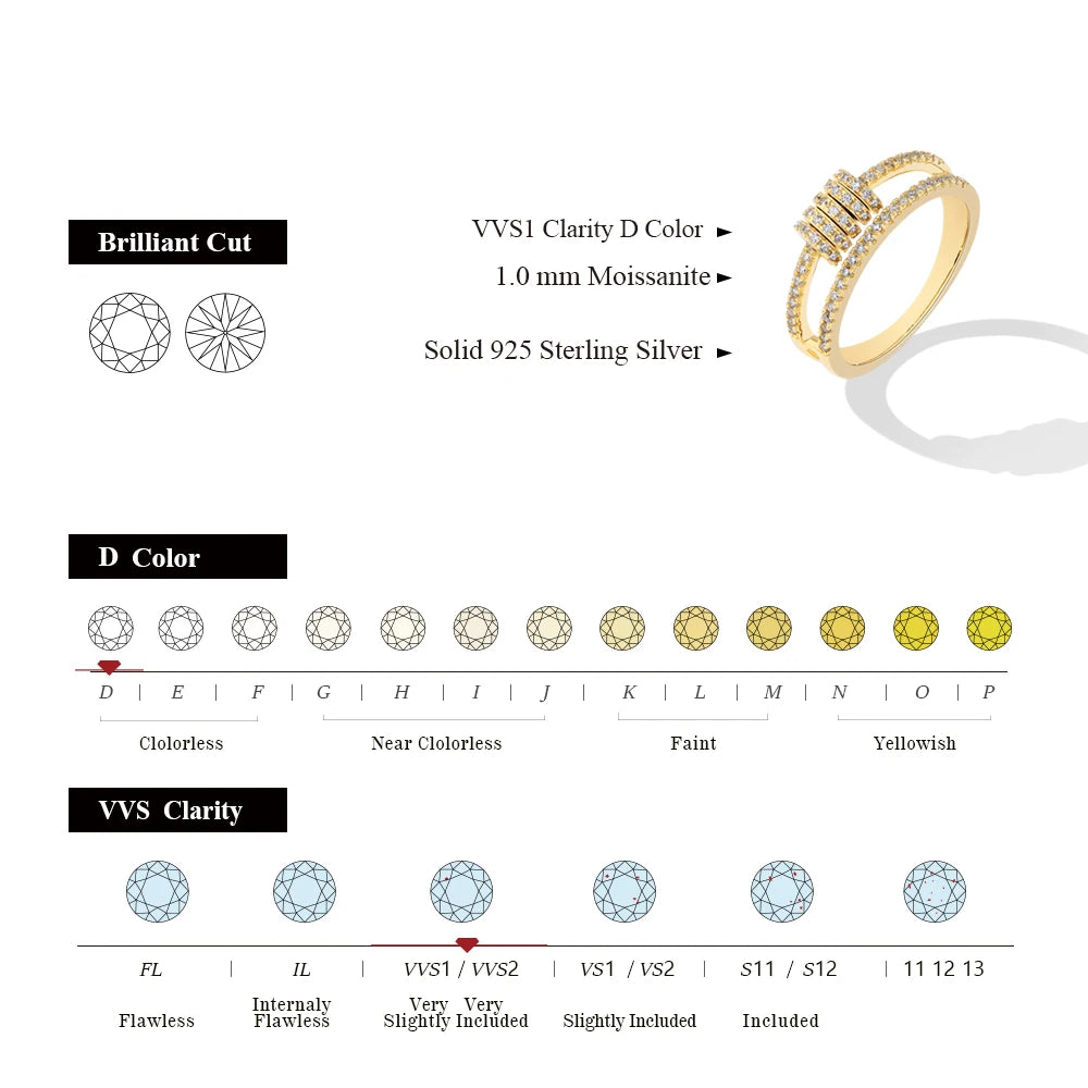 CHARMING Customize Full Moissanite Ring Brilliant Lab Diamond 925 Sterling Sliver Gold for Women Plated Wholesale Fine Jewelry