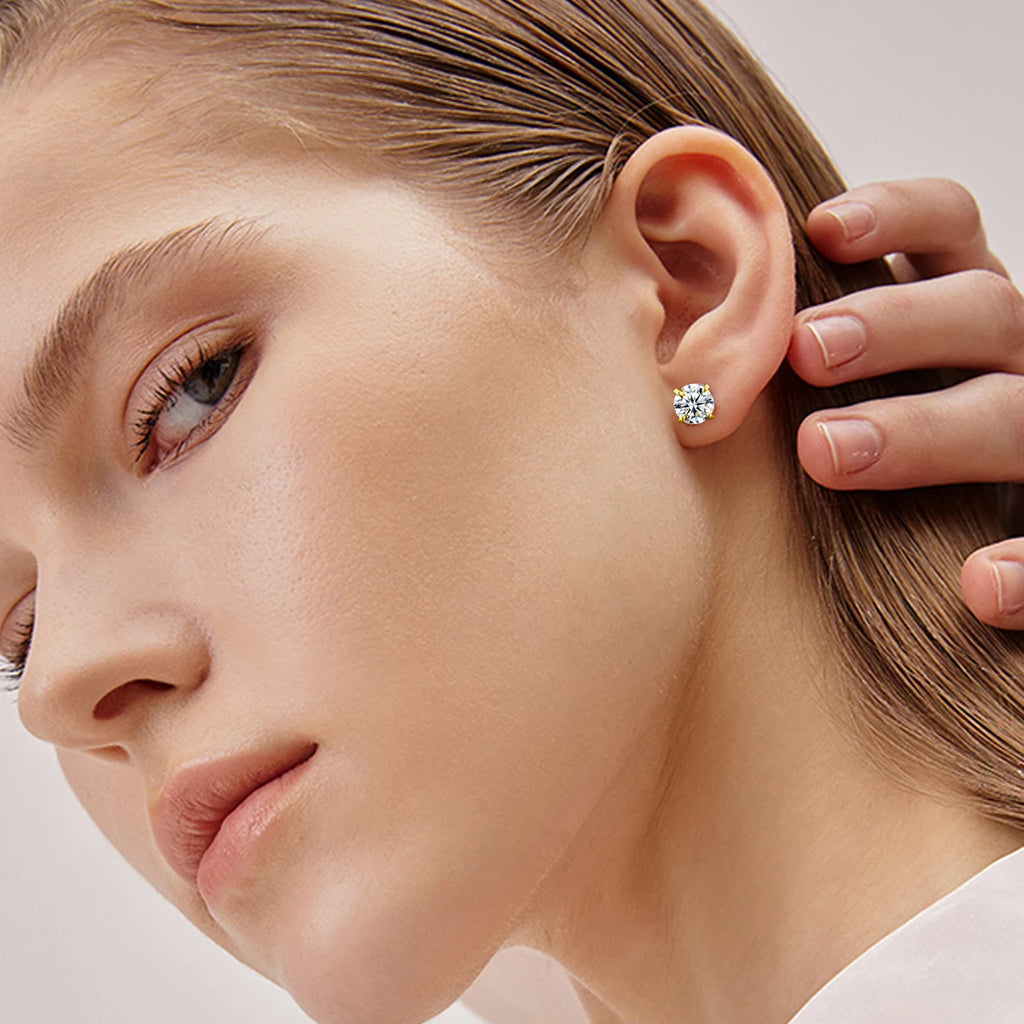 AU585 14K Gold Filled Round Moissanite Ear Studs Women Men Couple Piercing Earring Wedding Daily Wear Jewelry