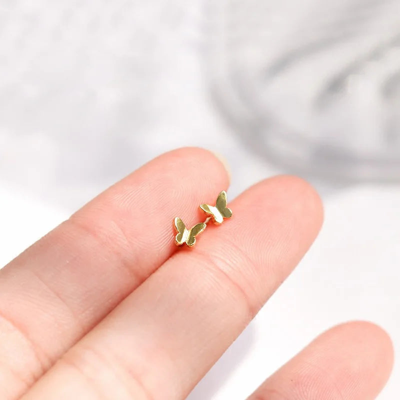 Lovely Small Earrings Piercings Wing Heart Stud Earrings For Women Gold Color 925 Silver Needles Ear Stud Jewelry For Teen Gift