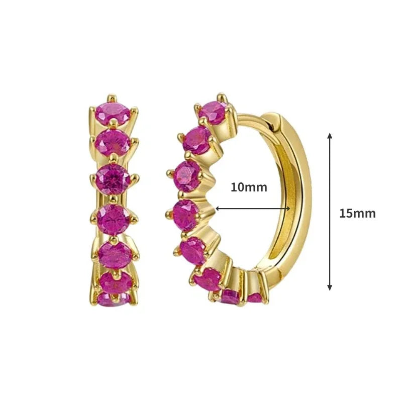 Rose Red Zircon Gold Earrings for women 925 Sterling Silver Ear Needle Geometric Pendant Hoop Earrings Fashion Wedding Jewelry