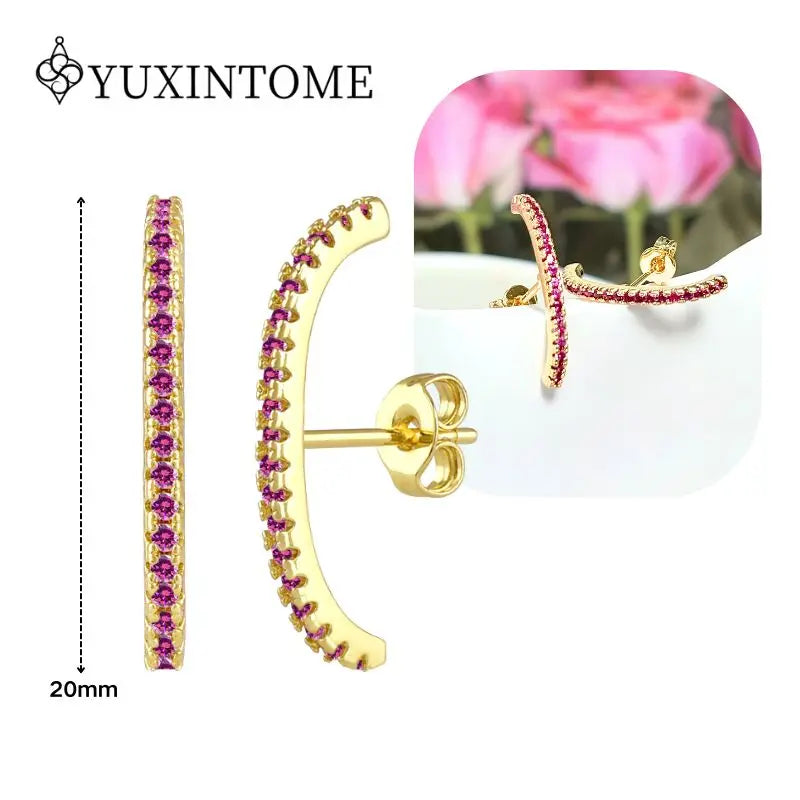 Rose Red Zircon Gold Earrings for women 925 Sterling Silver Ear Needle Geometric Pendant Hoop Earrings Fashion Wedding Jewelry