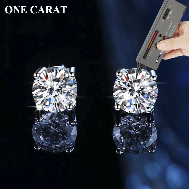 ONE CARAT Moissanite Stud Earrings for Women 925 Sterling Silver Luxury Elegant Jewelry Sparkling Fashion Accessories Perfect