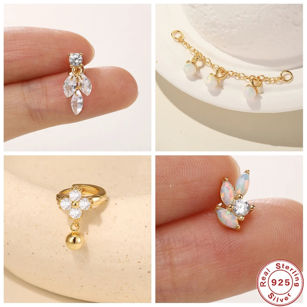 AIDE 925 Sterling Silver Zircon Opal Stud Earrings For Women Men Tiny Ear Bone Studs Nail Cartilage Piercing Earring Jewelry
