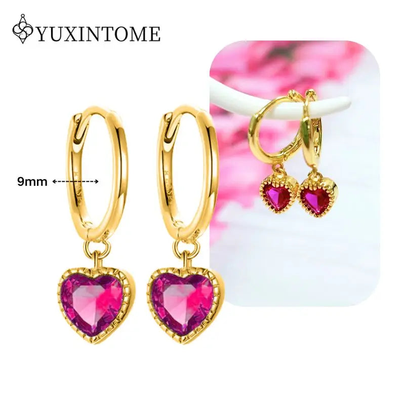 Rose Red Zircon Gold Earrings for women 925 Sterling Silver Ear Needle Geometric Pendant Hoop Earrings Fashion Wedding Jewelry