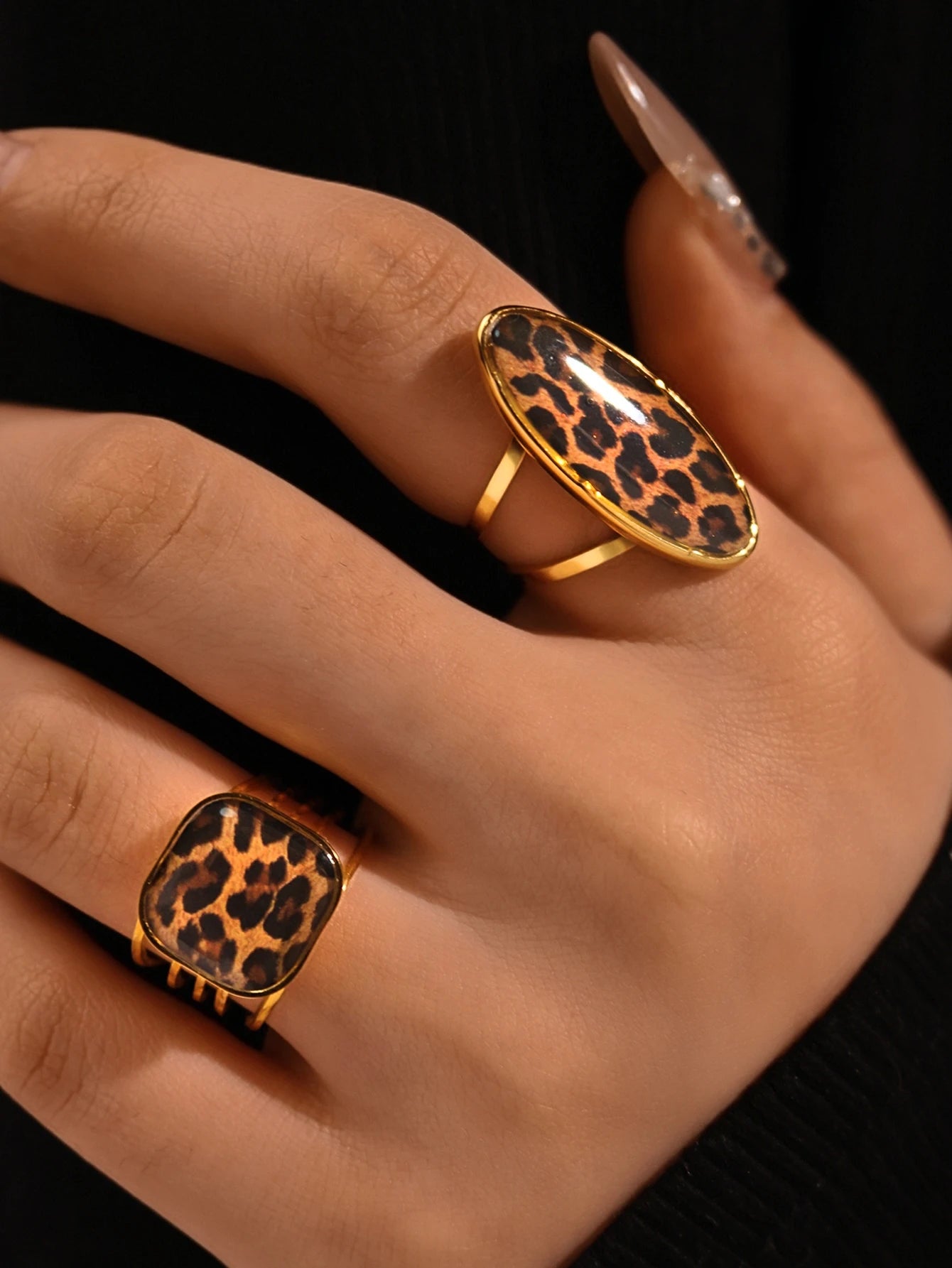 Minimalist 18K PVD Golden Plated 304 Stainless Steel Rings Chunky Jewelry High Quality Charm Stylish Boho Leopard Golden Jewelry