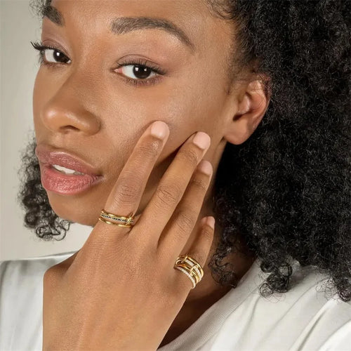 A Niche Two-Color Four-Ring Copper Jewelry Ring, Hypoallergenic, Ins Style, Stacking Artifact, Suitable For Young Wome Jewelry