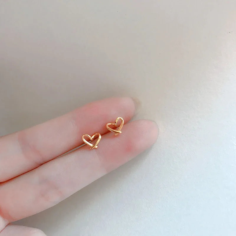 Lovely Small Earrings Piercings Wing Heart Stud Earrings For Women Gold Color 925 Silver Needles Ear Stud Jewelry For Teen Gift