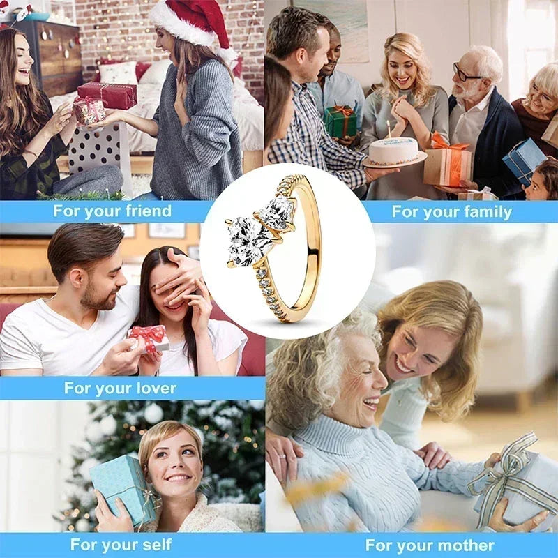 Classic Simple Christmas Birthday Gifts 925 Sterling Silver Gold Color Crown Heart-shaped Ring Exquisite Charm Women's Jewelry