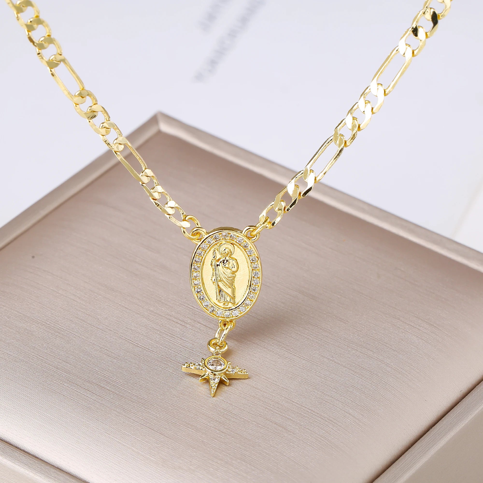High-Quality Men Women Religious Jewelry St. Jude Zirconia Pendant Necklace Classic for Daily Party Prayer Jewelry Amulet Gift