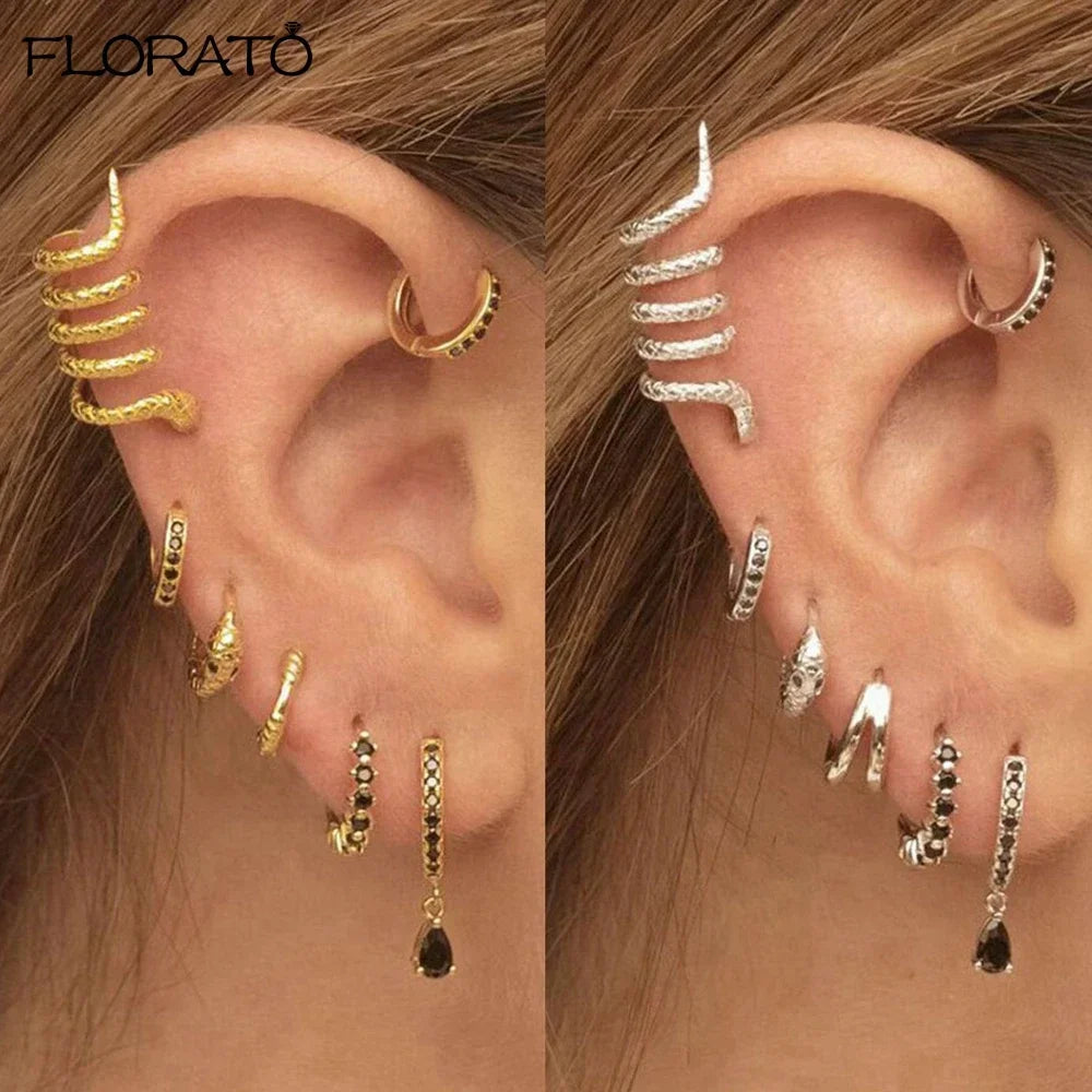 925 Silver Needle Snake Hoop Earrings for Women Trend Gold Earrings Colour Enamels Animals Crystal Pendant Earrings Jewelry Gift