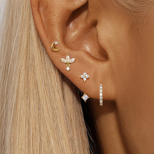 4PCS Zircon Star Moon Flower Small Hoop Earrings Set For Women Stainless Steel Huggies Pendant Piercing Earrings Jewelry Aretes