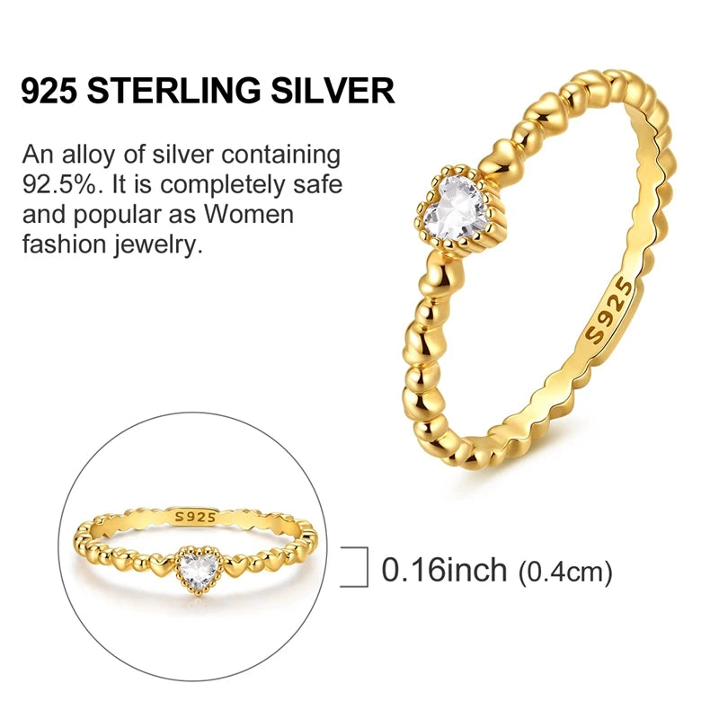 Ring 925 Sterling Silver Sparkling Gold Heart Star Moon Chain Ring For Women Man Girl Wedding Anniversary Part Ring Jewelry Gift