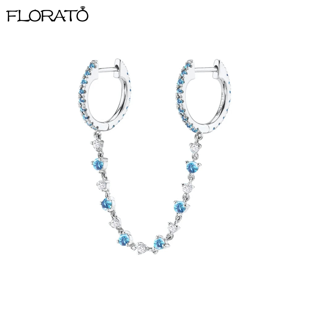 1PC 925 Silver Needle Colorful Crystal Chain Pendant Hoop Earrings For Women Two Hole Enamel Star Earrings Fashion Jewelry Gift