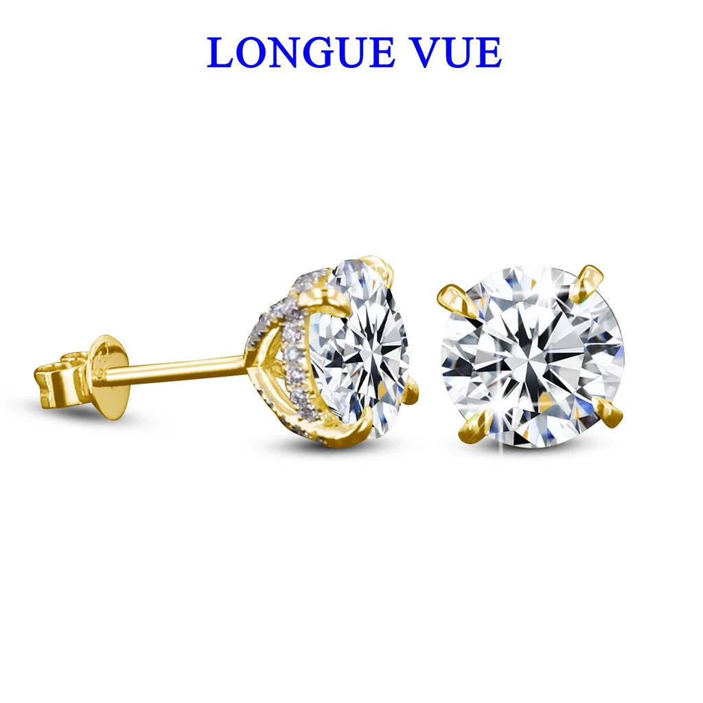 AU585 14K Gold Filled Round Moissanite Ear Studs Women Men Couple Piercing Earring Wedding Daily Wear Jewelry