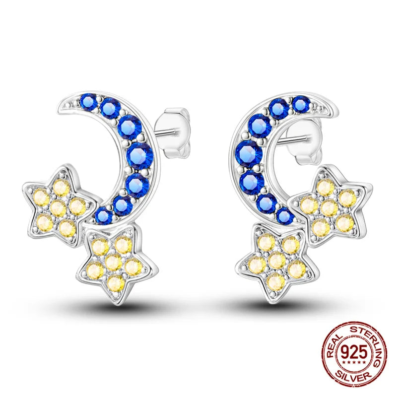 Classic 100% 925 Sterling Silver Wings Heart Inlaid Unicorn Women's Earrings Suitable for Birthday Party Anniversary Gift