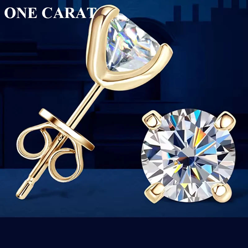 ONE CARAT Moissanite Stud Earrings for Women 925 Sterling Silver Luxury Elegant Jewelry Sparkling Fashion Accessories Perfect