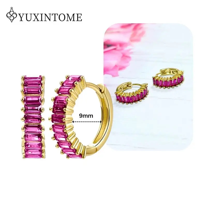 Rose Red Zircon Gold Earrings for women 925 Sterling Silver Ear Needle Geometric Pendant Hoop Earrings Fashion Wedding Jewelry